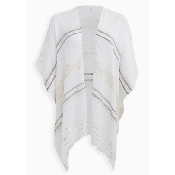🆕 Ivory Stripe Lurex Ruana Torrid NWT Kimono Swim Coverup New! - Picture 5 of 5